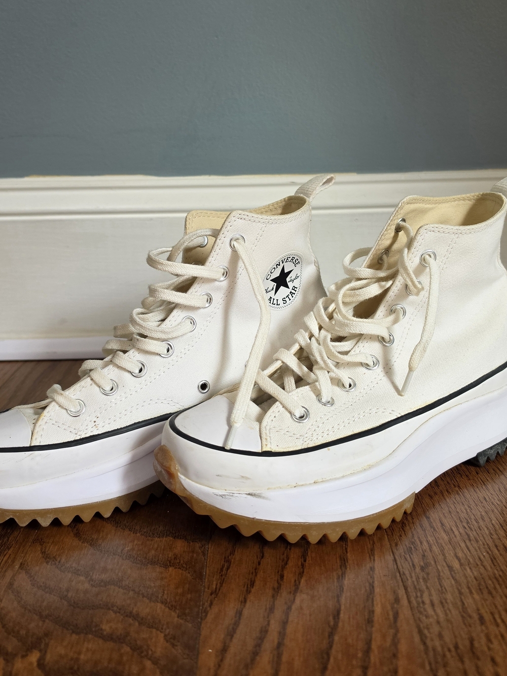 Converse Run Star Hike High Top Sneakers — Cream Canvas with Gum Sole